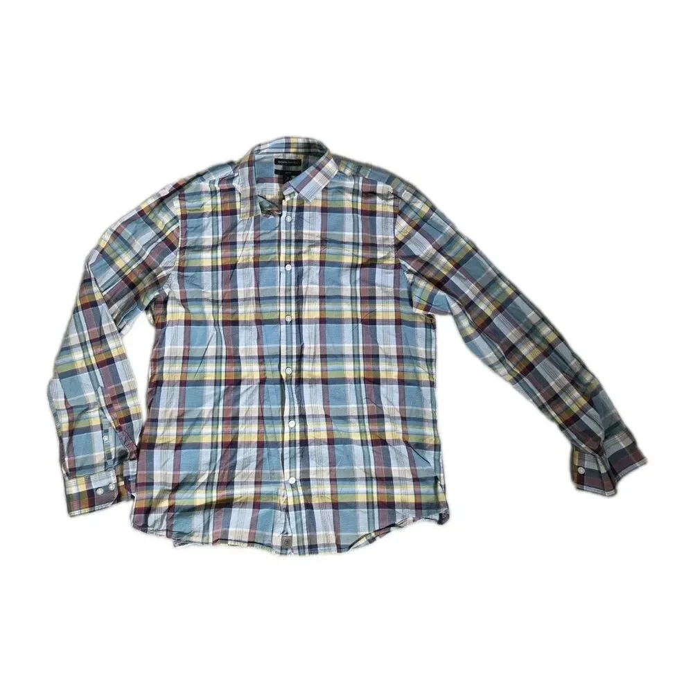 Banana Republic Slim Fit Plaid Button Up Shirt Blue Multicolor Cotton Mens XL